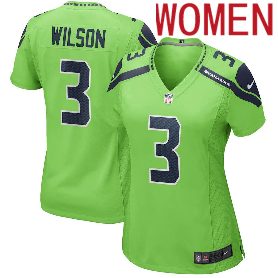 Women Seattle Seahawks #3 Russell Wilson Nike Neon Green Alternate Game NFL Jersey